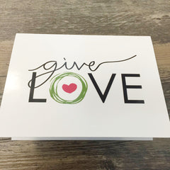 Corazon de Vida notecard with "Give Love" printed on the front