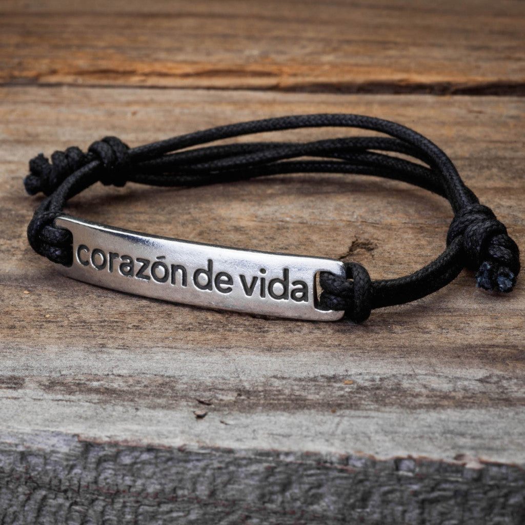 Suede Corazon de Vida bracelet with metal plate