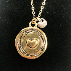 Heart to Heart Necklace (gold with silver mini pendant)